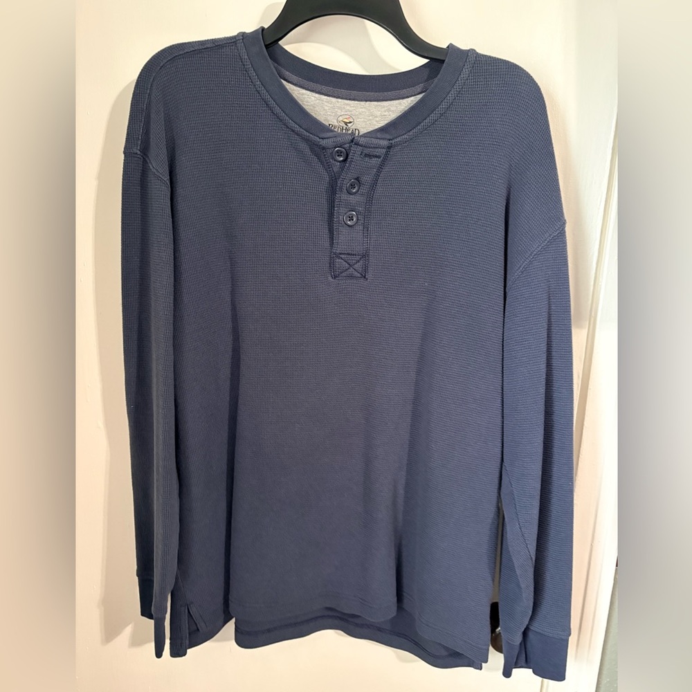 RedHead Thermal Henley Shirt Mens L Blue Waffle Knit Long Sleeve